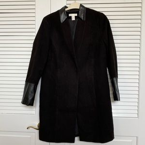 H&M Black Overcoat with Faux Leather Detail Collar